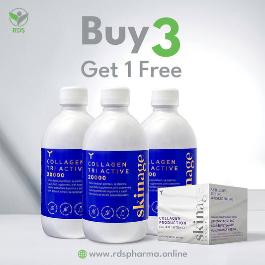 3 Skinage Collagen Tri-Active 20000mg + Skinage collagen production cream intense 50ml